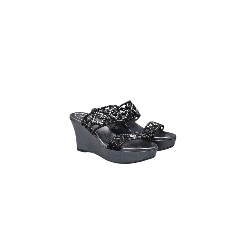 Rene Caovilla Women's Size 36/ 6 US NWOB Black Rhinestone Wedges Sandals Heels